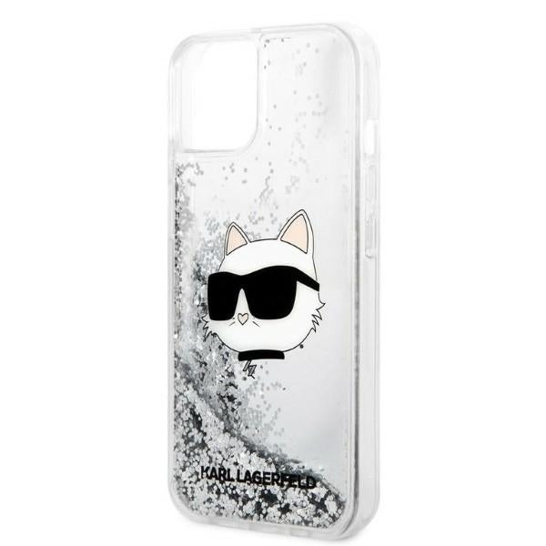 Hülle für Apple iPhone 14 Plus, Karl Lagerfeld, Glitter Choupette's Head, Silbern