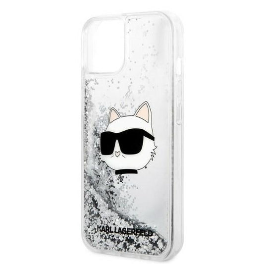 Hülle für Apple iPhone 14 Plus, Karl Lagerfeld, Glitter Choupette's Head, Silbern