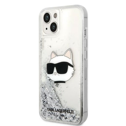 Hülle für Apple iPhone 14 Plus, Karl Lagerfeld, Glitter Choupette's Head, Silbern