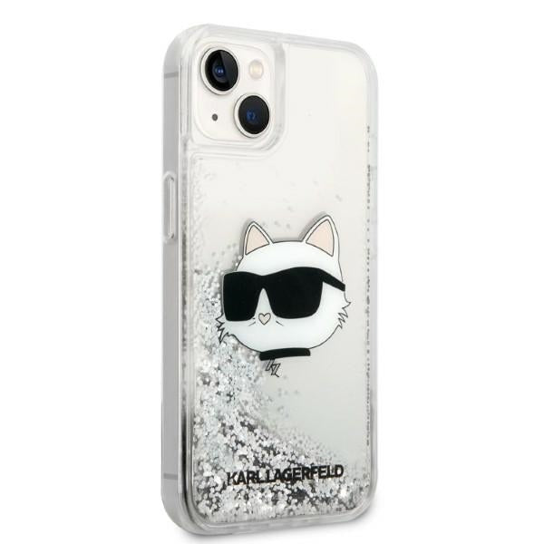 Hülle für Apple iPhone 14 Plus, Karl Lagerfeld, Glitter Choupette's Head, Silbern