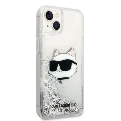 Hülle für Apple iPhone 14 Plus, Karl Lagerfeld, Glitter Choupette's Head, Silbern