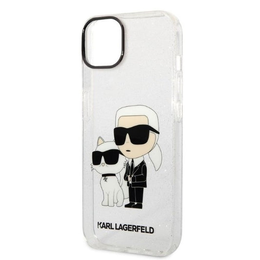 Hülle für Apple iPhone 14 Plus, Karl Lagerfeld, Glitter Karl & Choupette, Transparent