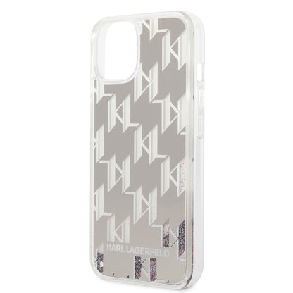 Case for Apple iPhone 14 Plus, Karl Lagerfeld, Liquid Glitter Monogram, Silver