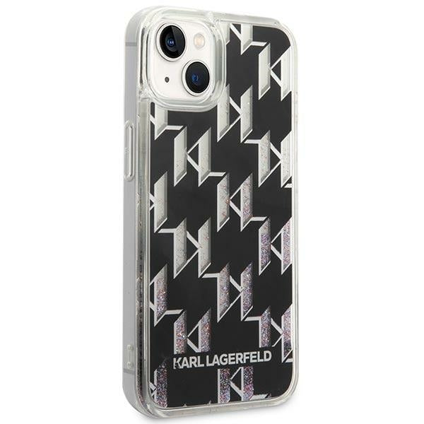 Hülle für Apple iPhone 14 Plus, Karl Lagerfeld, Liquid Glitter Monogram, Schwarz