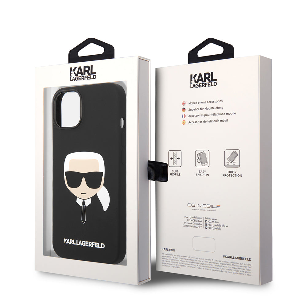 Hülle für Apple iPhone 14 Plus, Karl Lagerfeld, Silicone Karl's Head, Schwarz