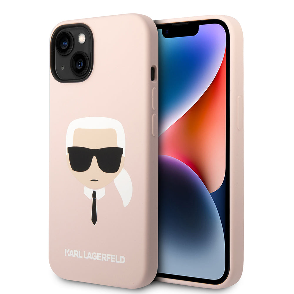 Hülle für Apple iPhone 14 Plus, Karl Lagerfeld, Silicone Karl's Head, Rosa