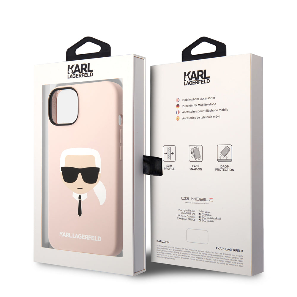 Hülle für Apple iPhone 14 Plus, Karl Lagerfeld, Silicone Karl's Head, Rosa