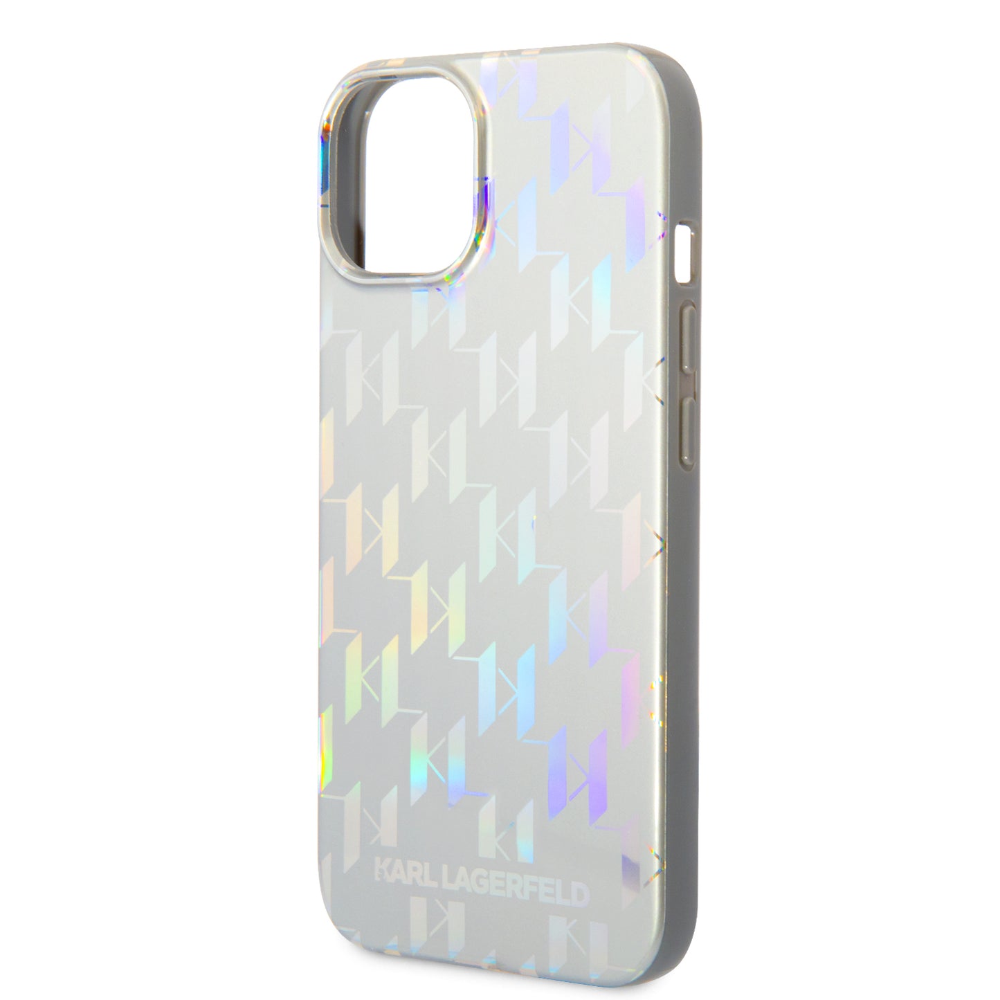 Hülle für Apple iPhone 14 Plus, Karl Lagerfeld, Monogram Iridescent, Silbern