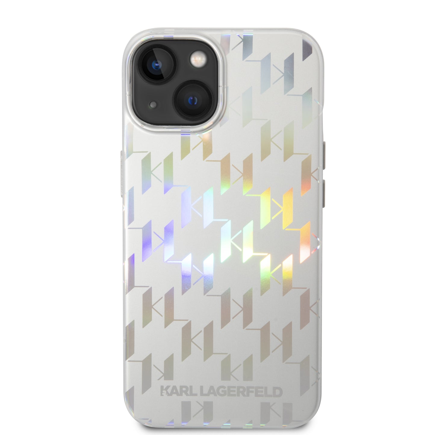 Hülle für Apple iPhone 14 Plus, Karl Lagerfeld, Monogram Iridescent, Silbern
