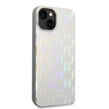 Hülle für Apple iPhone 14 Plus, Karl Lagerfeld, Monogram Iridescent, Silbern