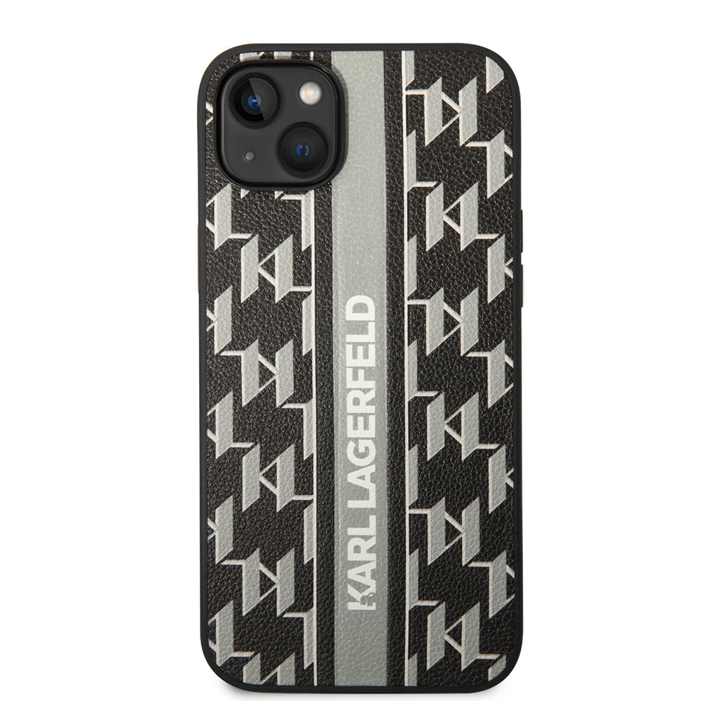 Hülle für Apple iPhone 14 Plus, Karl Lagerfeld, Monogram Stripe, Grau