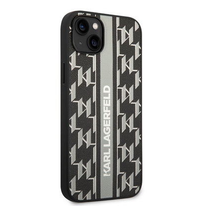 Hülle für Apple iPhone 14 Plus, Karl Lagerfeld, Monogram Stripe, Grau