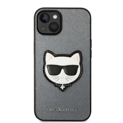 Case for Apple iPhone 14 Plus, Karl Lagerfeld, Saffiano Choupette's Head, Silver