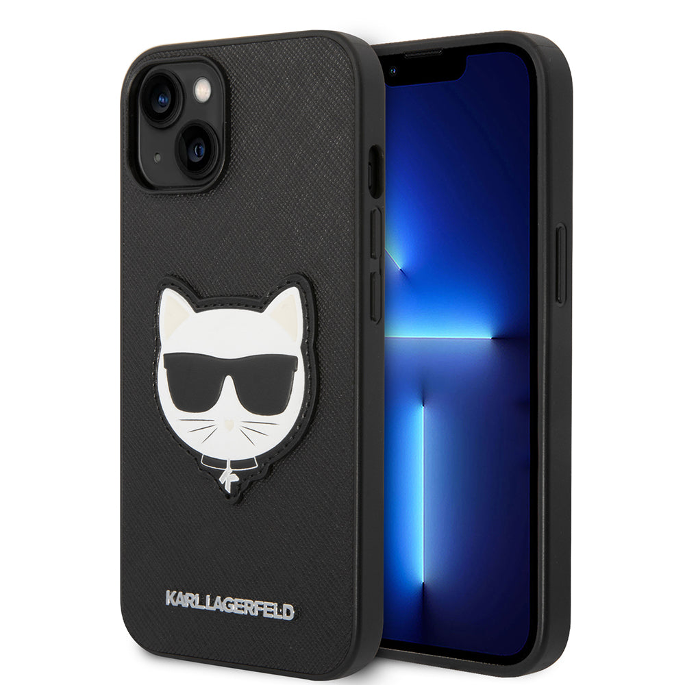 Hülle für Apple iPhone 14 Plus, Karl Lagerfeld, Saffiano Choupette's Head, Schwarz