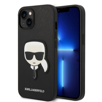 Hülle für Apple iPhone 14 Plus, Karl Lagerfeld, Saffiano Karl's Head, Schwarz