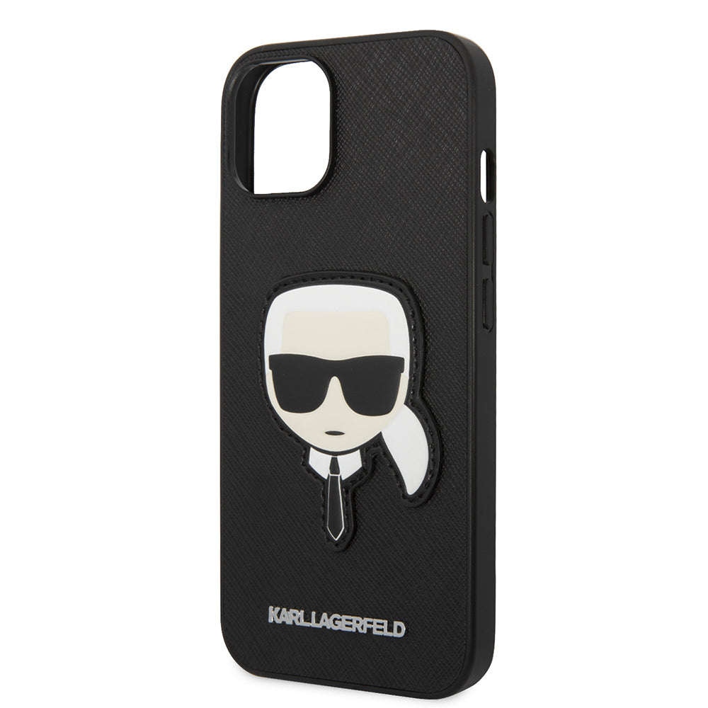 Hülle für Apple iPhone 14 Plus, Karl Lagerfeld, Saffiano Karl's Head, Schwarz