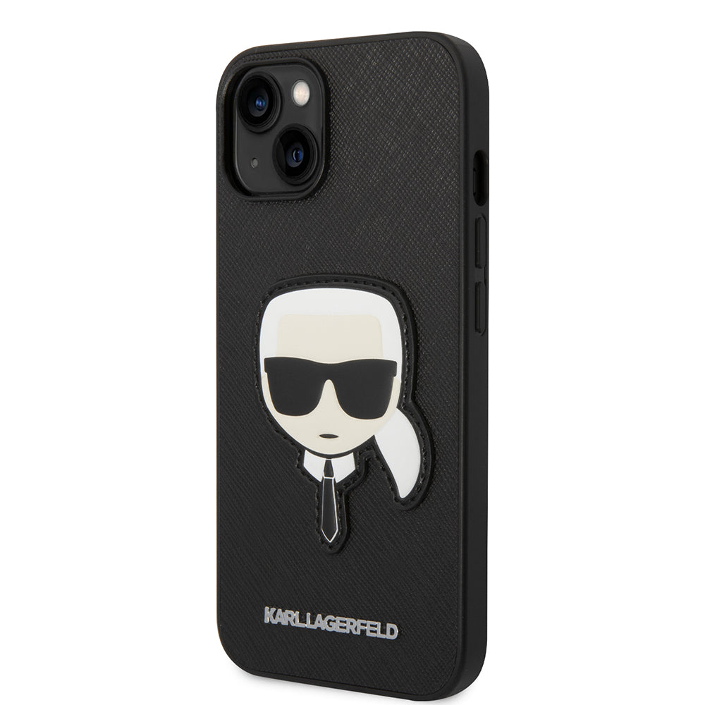 Hülle für Apple iPhone 14 Plus, Karl Lagerfeld, Saffiano Karl's Head, Schwarz