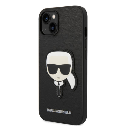 Hülle für Apple iPhone 14 Plus, Karl Lagerfeld, Saffiano Karl's Head, Schwarz