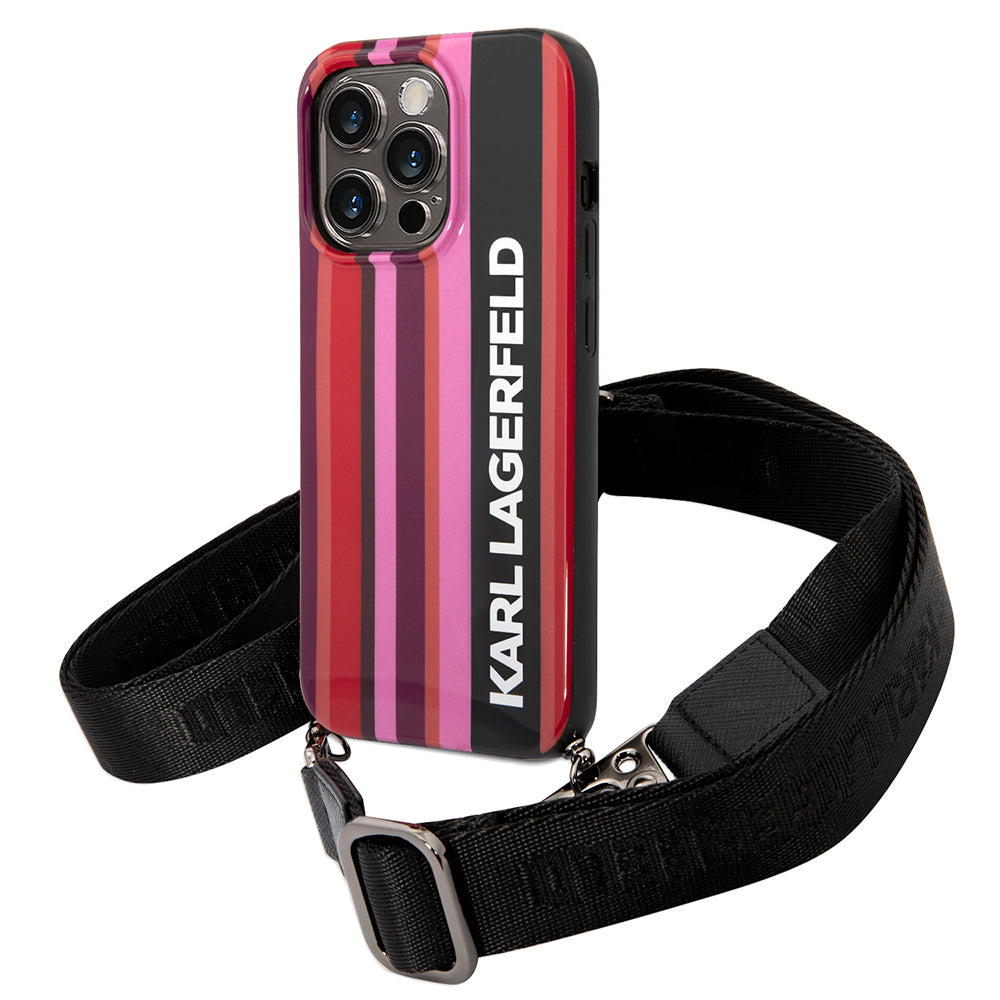 Case for Apple iPhone 14 Pro, Karl Lagerfeld, Color Stripes with Strap, Pink