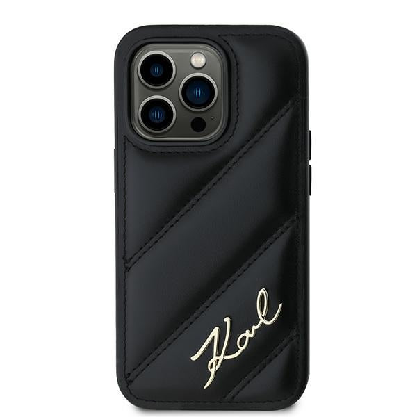 Hülle für Apple iPhone 14 Pro, Karl Lagerfeld, Diagonal Quilted Script, Schwarz
