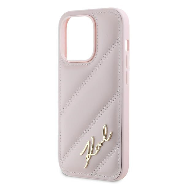 Case for Apple iPhone 14 Pro, Karl Lagerfeld, Diagonal Quilted Script, Pink