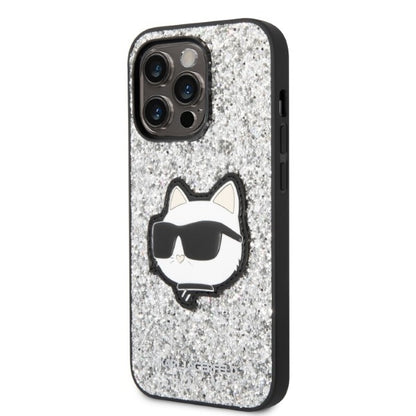 Hülle für Apple iPhone 14 Pro, Karl Lagerfeld, Glitter Choupette Patch, Silbern