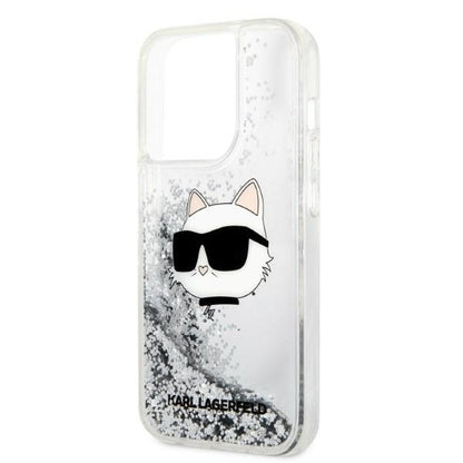 Hülle für Apple iPhone 14 Pro, Karl Lagerfeld, Glitter Choupette's Head, Silbern