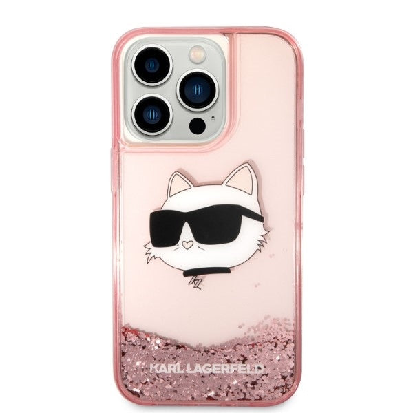 Hülle für Apple iPhone 14 Pro, Karl Lagerfeld, Glitter Choupette's Head, Rosa