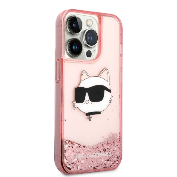 Hülle für Apple iPhone 14 Pro, Karl Lagerfeld, Glitter Choupette's Head, Rosa