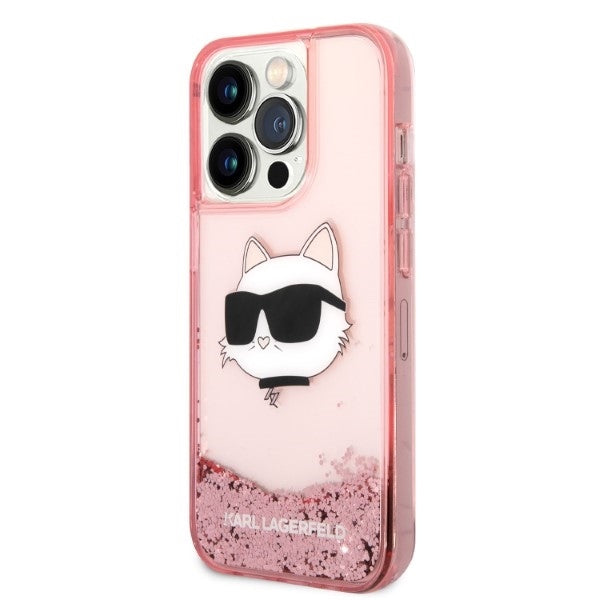 Hülle für Apple iPhone 14 Pro, Karl Lagerfeld, Glitter Choupette's Head, Rosa