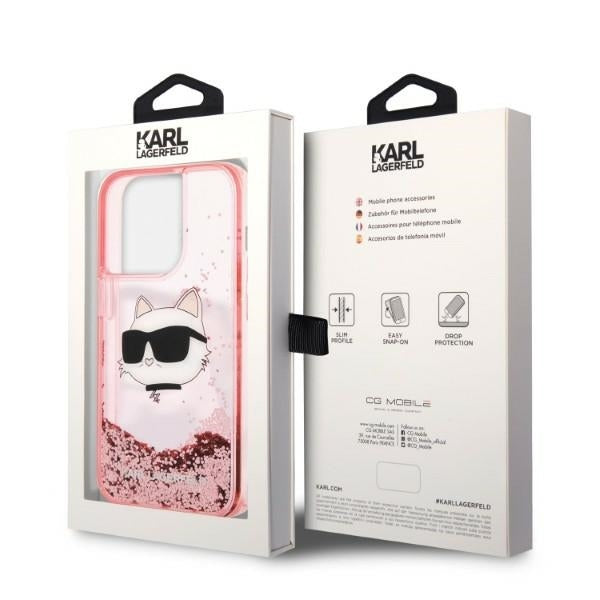 Hülle für Apple iPhone 14 Pro, Karl Lagerfeld, Glitter Choupette's Head, Rosa