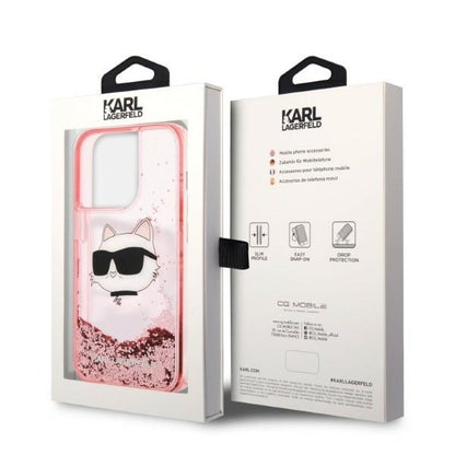 Hülle für Apple iPhone 14 Pro, Karl Lagerfeld, Glitter Choupette's Head, Rosa