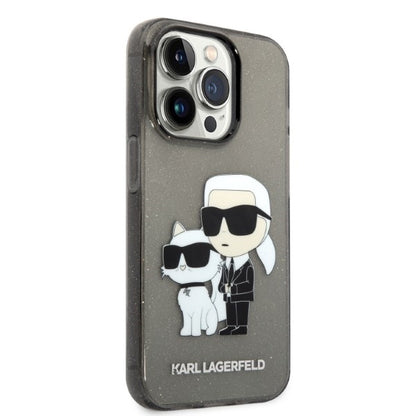 Hülle für Apple iPhone 14 Pro, Karl Lagerfeld, Glitter Karl & Choupette, Schwarz