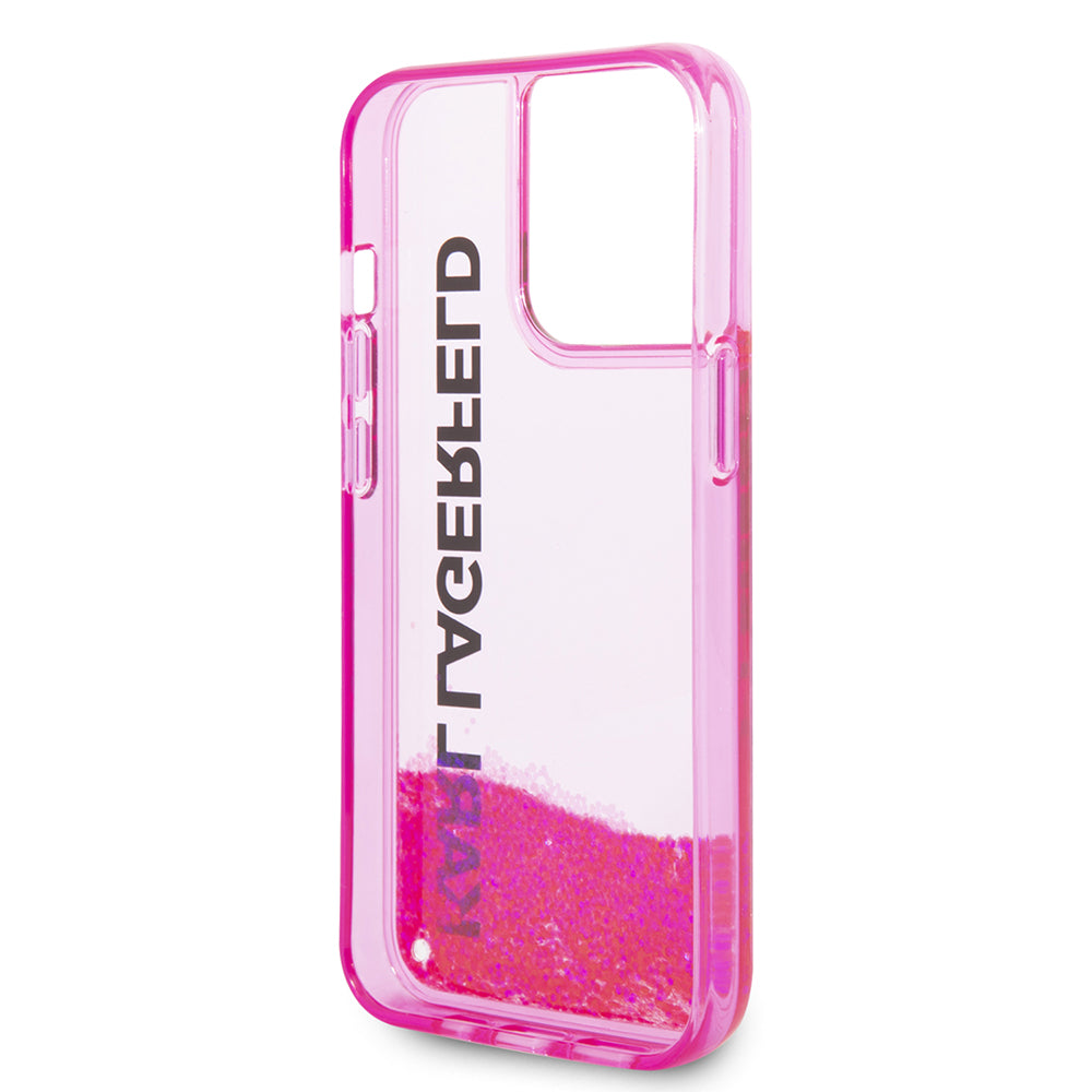 Hülle für Apple iPhone 14 Pro, Karl Lagerfeld, Liquid Glitter KL Logo, Rosa