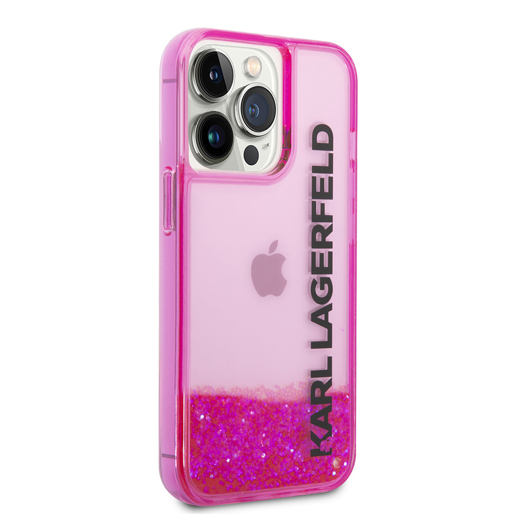 Hülle für Apple iPhone 14 Pro, Karl Lagerfeld, Liquid Glitter KL Logo, Rosa