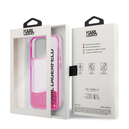 Hülle für Apple iPhone 14 Pro, Karl Lagerfeld, Liquid Glitter KL Logo, Rosa