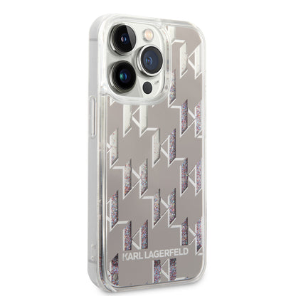 Case for Apple iPhone 14 Pro, Karl Lagerfeld, Liquid Glitter Monogram, Silver
