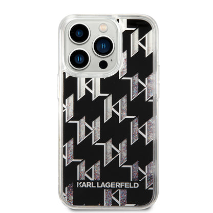 Hülle für Apple iPhone 14 Pro, Karl Lagerfeld, Liquid Glitter Monogram, Schwarz