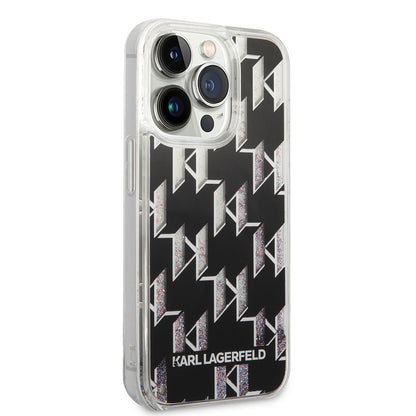 Hülle für Apple iPhone 14 Pro, Karl Lagerfeld, Liquid Glitter Monogram, Schwarz