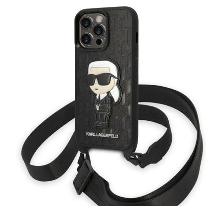 Hülle für Apple iPhone 14 Pro, Karl Lagerfeld, Monogram Ikonik Karl, Schwarz
