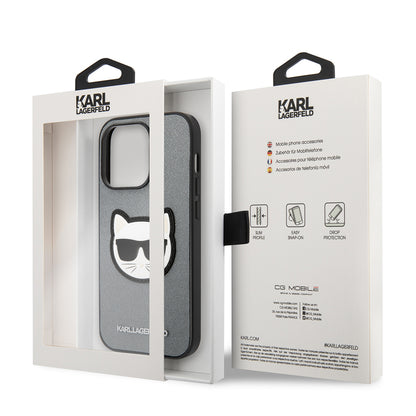Hülle für Apple iPhone 14 Pro, Karl Lagerfeld, Saffiano Choupette's Head, Silbern