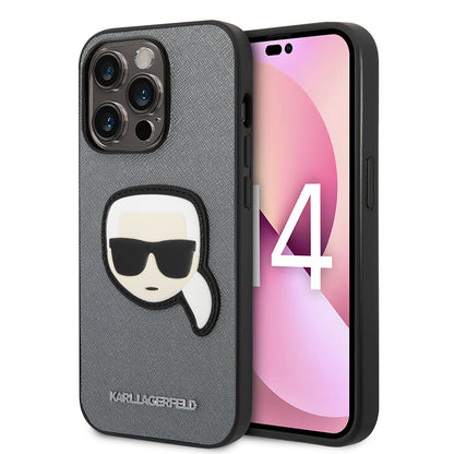 Case for Apple iPhone 14 Pro, Karl Lagerfeld, Saffiano Karl's Head, Silver
