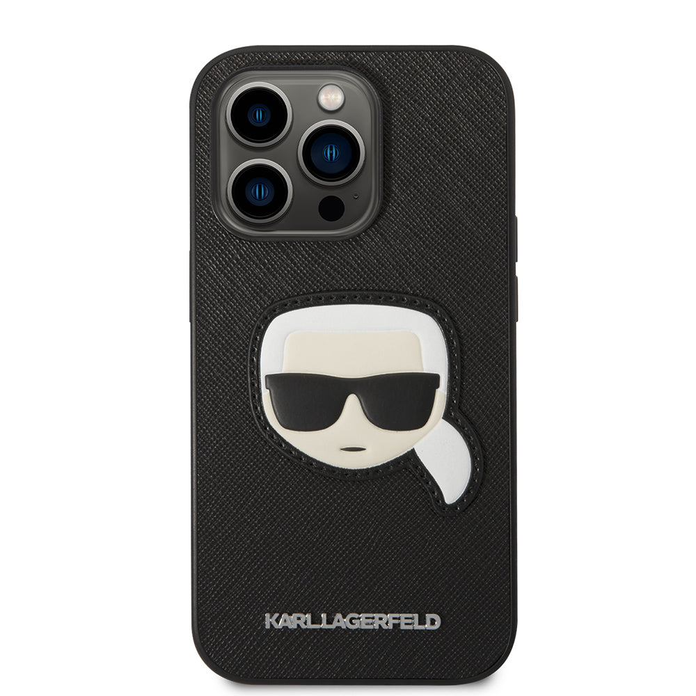 Hülle für Apple iPhone 14 Pro, Karl Lagerfeld, Saffiano Karl's Head, Schwarz
