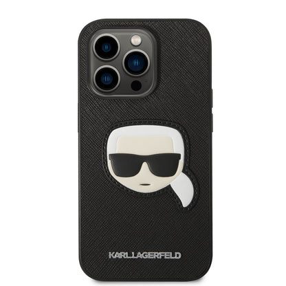 Hülle für Apple iPhone 14 Pro, Karl Lagerfeld, Saffiano Karl's Head, Schwarz