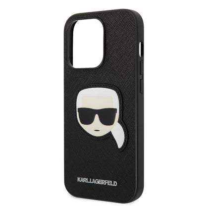 Hülle für Apple iPhone 14 Pro, Karl Lagerfeld, Saffiano Karl's Head, Schwarz
