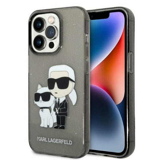 Hülle für Apple iPhone 14 Pro Max, Karl Lagerfeld, Glitter Karl & Choupette, Schwarz