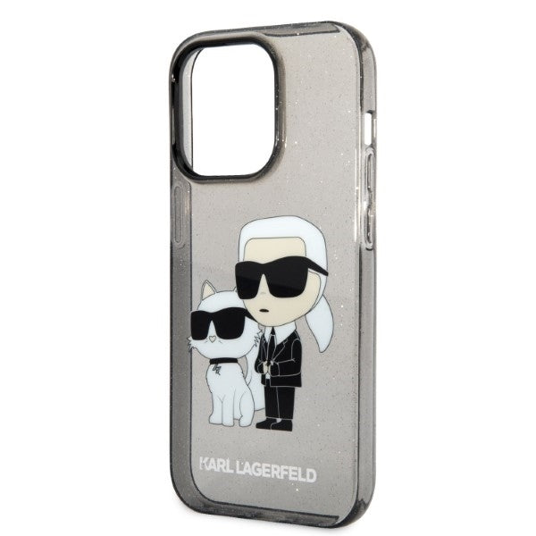 Hülle für Apple iPhone 14 Pro Max, Karl Lagerfeld, Glitter Karl & Choupette, Schwarz