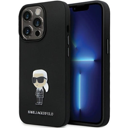 Hülle für Apple iPhone 14 Pro Max, Karl Lagerfeld, Silicone Ikonik Karl Metal, Schwarz