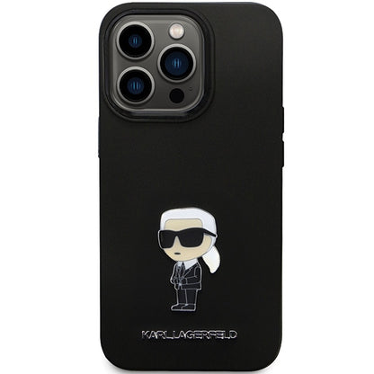 Hülle für Apple iPhone 14 Pro Max, Karl Lagerfeld, Silicone Ikonik Karl Metal, Schwarz