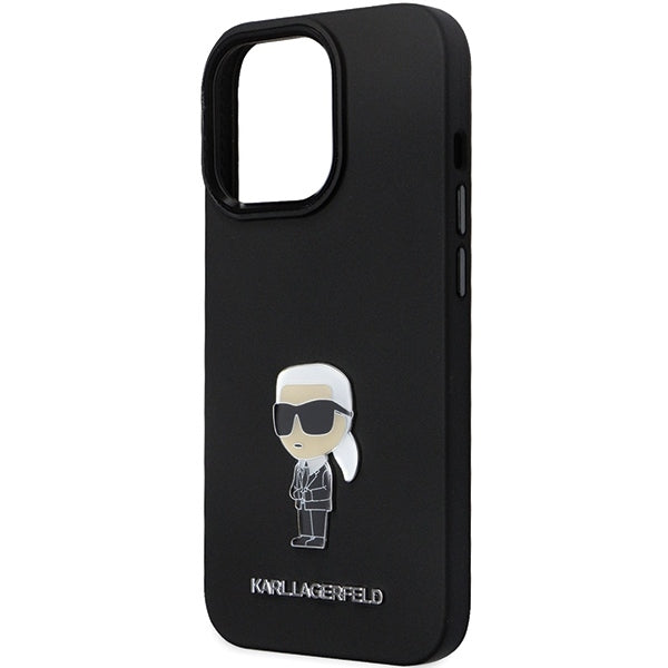 Hülle für Apple iPhone 14 Pro Max, Karl Lagerfeld, Silicone Ikonik Karl Metal, Schwarz